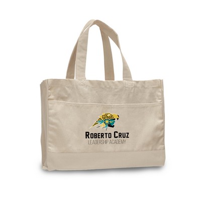 12 Oz. Cotton Canvas Natural Self Fabric Handles Tote Bag/W Inside Zipper Pocket