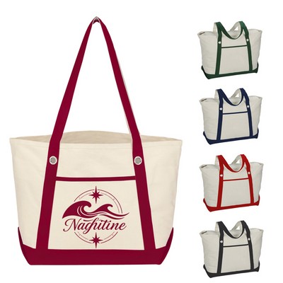 Medium Canvas 12 oz. Sailing Zip Top Tote - 13" x 20.5"