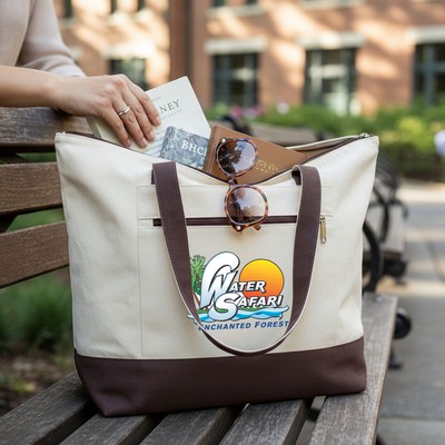 12 oz. Heavy Cotton Canvas Two Tone Zippered Tote Bag